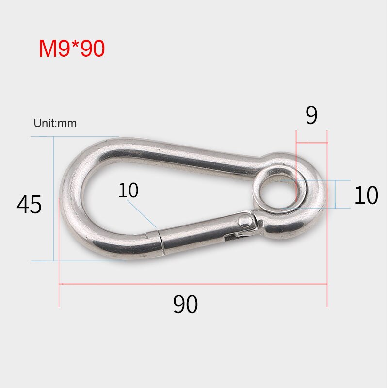 304 Stainless Steel Carabiners With Hole Climbing Gear Safety Snap Hooks Spring Buckle M4~M12 Connector Rings: M9x90