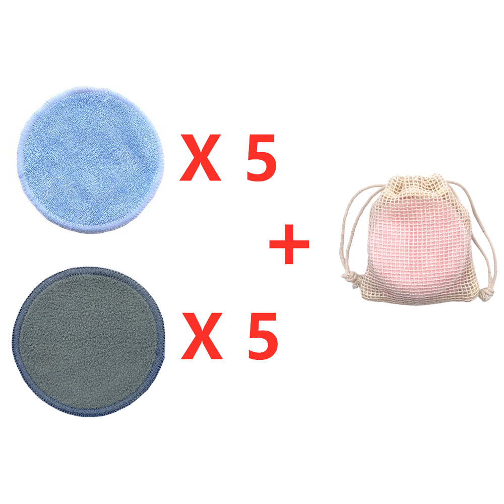 Eco Herbruikbare Bamboe Makeup Remover Pads 10 Stks/zak Wasbare Rondes Gezichtsreiniging Katoen Make Up Verwijderen Pads Tool: 5Blue 5 BamCharcoal