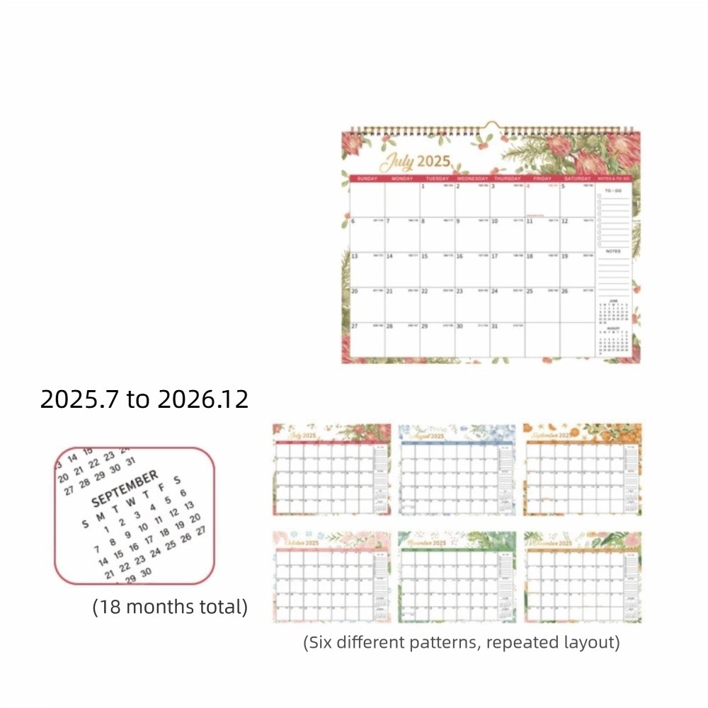 Veggkalender romslig tykk papir hengende kalender månedlig oppsett med vanntett deksel månedlig planleggerkalender: Hvit