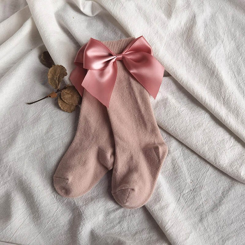 Big Bows Baby Sokken Effen Kleur Lente Zomer Kids Meisje Knie Sokken Zachte Katoenen Baby Peuter Lange Sokken: pink