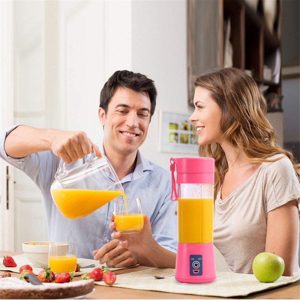 380ml elektrische fruit-, citrus-, sinaasappel- en citroenpersen, usb-oplaadbaar, draagbare blender met 4 messen, waterfles, sapbeker