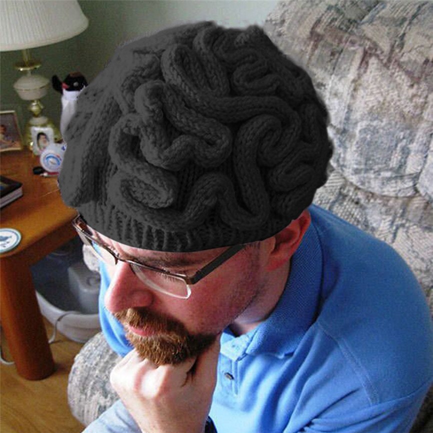 Hand Knitted Personality Brain Hat Halloween Cosplay Hats Kids Adults Crochet Beanie Cool Hats Cerebrum Cap