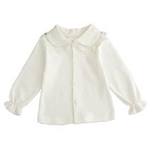 Wit Kant Pasgeboren Zuigeling Tops Meisjes Winter Lente Fall Shirts Kids Lange Mouw Blouses Katoen Kinderkleding JW6246A