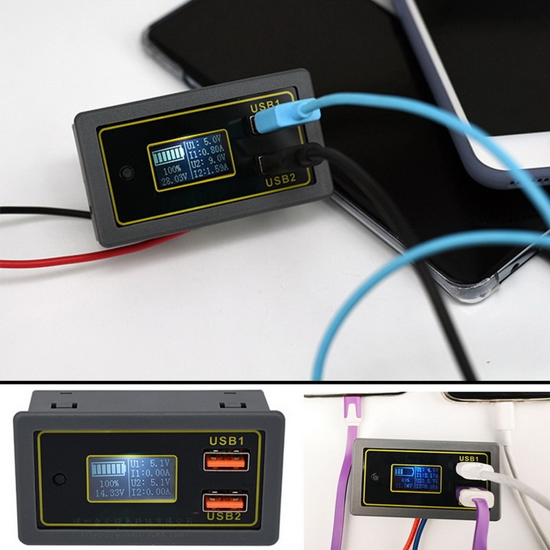 ZK-BC 4.5-32v 12v 24v Lead-acid lithium battery Voltmeter ammeter 18650 capacity tester battery monitor USB quick charger QC3.0