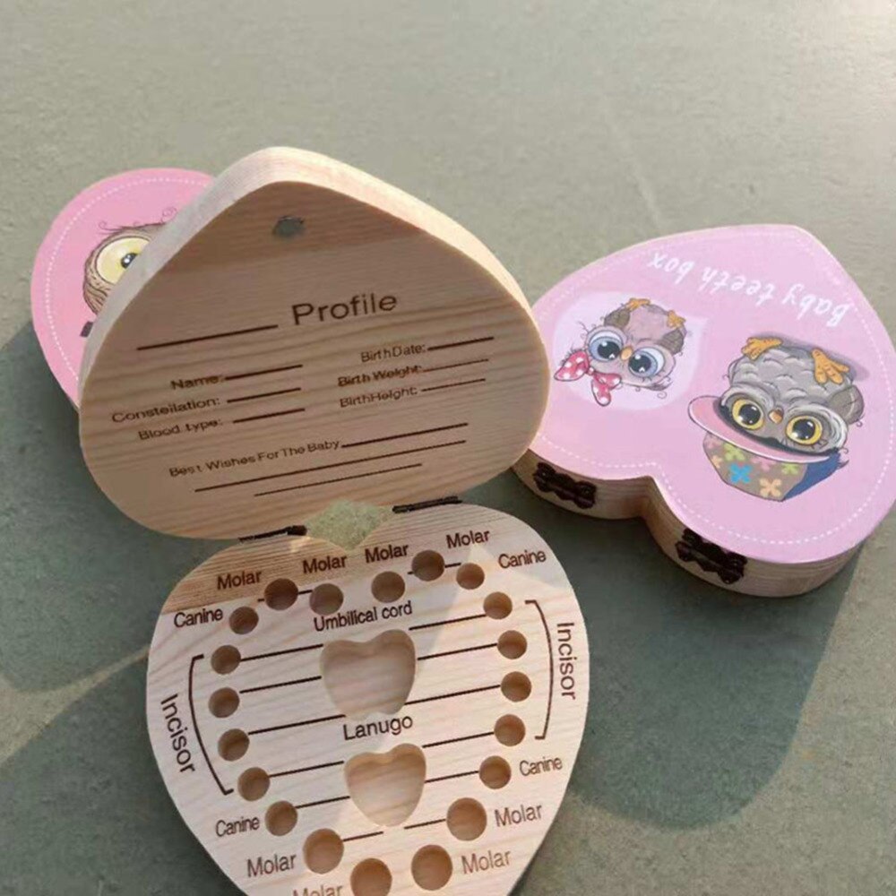 Caja para dientes de leche en forma de corazón de madera, recuerdo para niños, caja para guardar dientes de bebé, Mini cajas de almacenamiento para dientes para niños,
