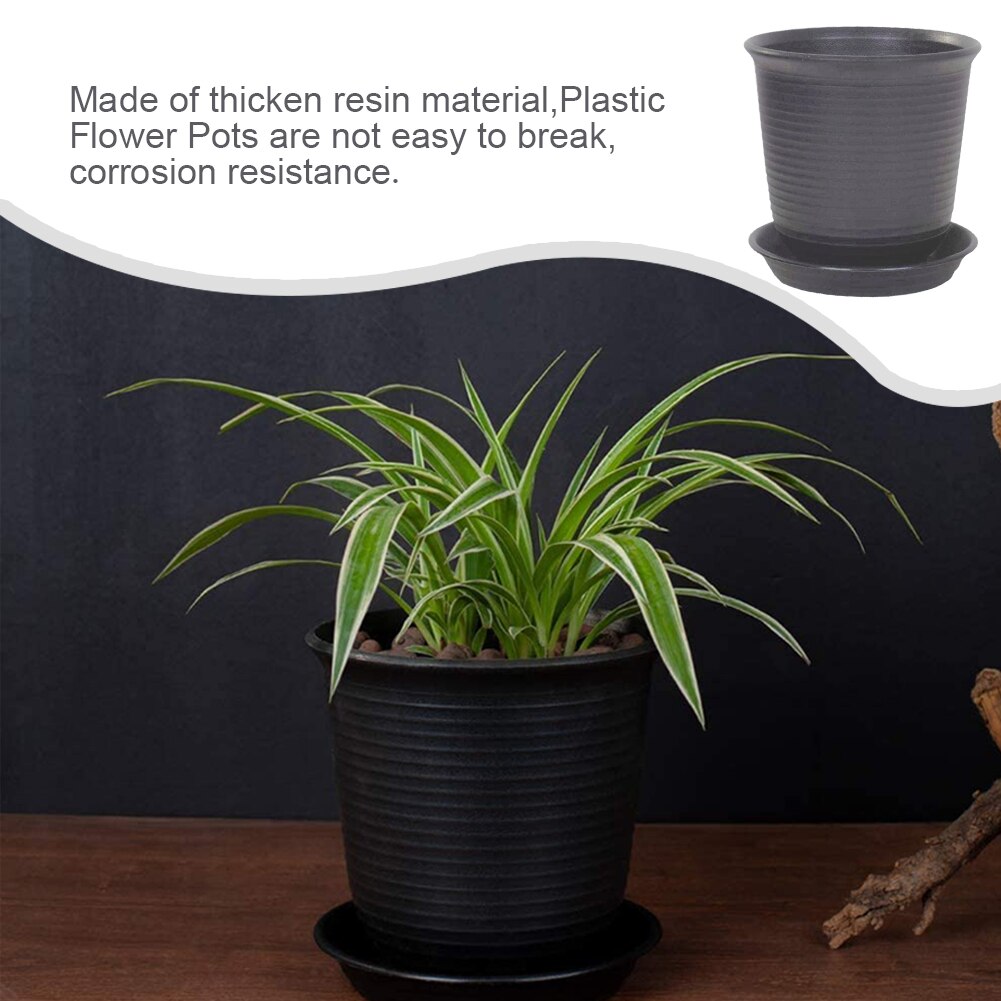 Plastic Flower Pots Thicken Resin Indoor Plant Pots with Drainage Holes Garden Barrel Planter Dark Brown 6PCS For Home Garden