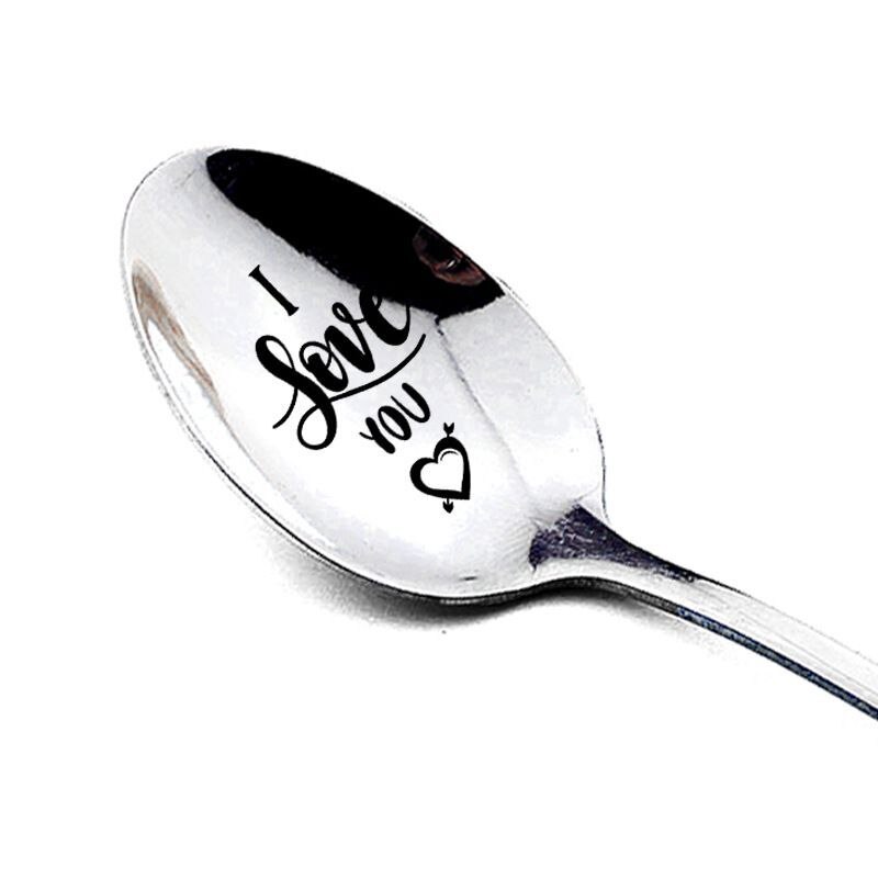 Vajilla de cocina creativa, cuchara de acero inoxidable con mango largo, cuchara grabada, vajilla decorativa para aniversario de bodas: A1