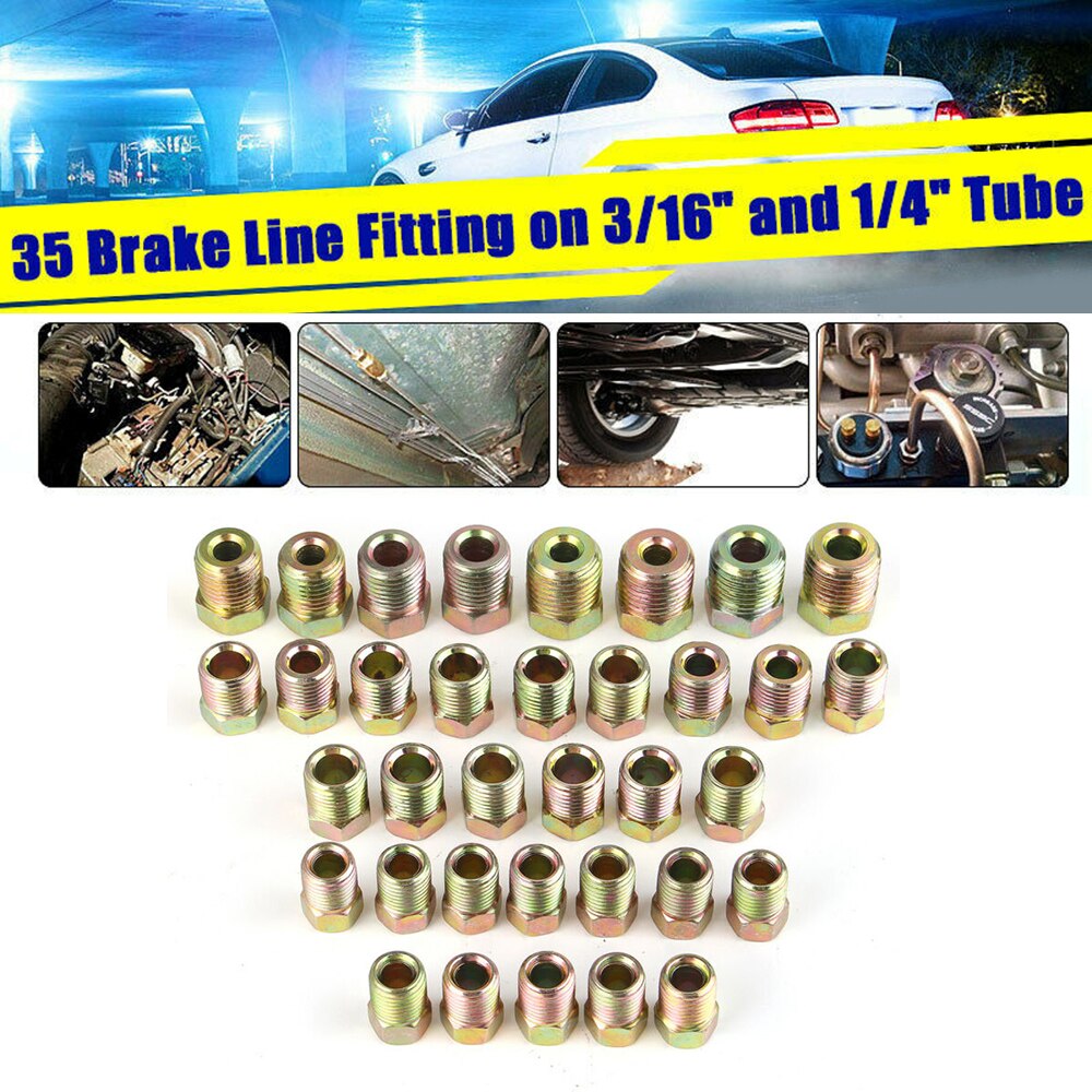100% Brand 35pcs Brake Line Fitting Nuts Kit For Inverted Flares On 3/16 & 1/4 Tube Tubing