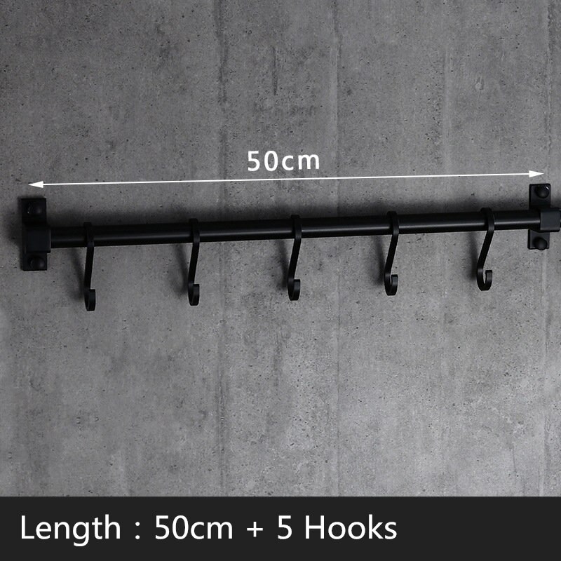 Support de rangement d'ustensiles, noir mat, crochet de cuisine, garde-manger, Bar, étagère de cuisine, Style américain, cadre en aluminium: 50cm