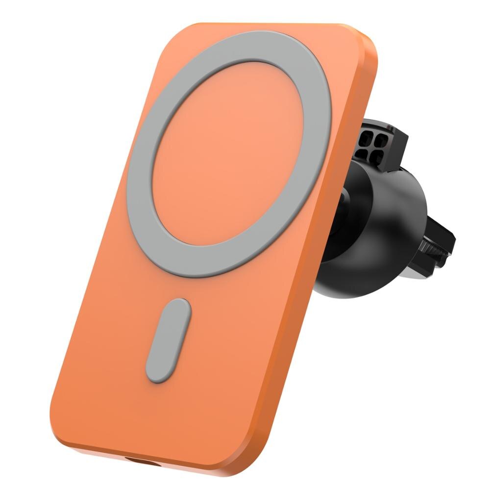 15W Magnetische Wireless Car Charger Mount Stand Voor Iphone 12 Pro Mini Max Magsafe Snelle Opladen Draadloze Oplader Auto telefoon Houder: Orange