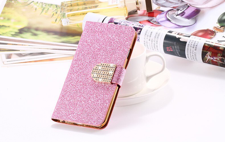 Wallet Flip Case For Honor 7S DUA-LX2 DUA-L22 Case 5.45'' PU Leather Fundas For Huawei Honor 7S 7 S Honor7S Cover: Pink With Diamond