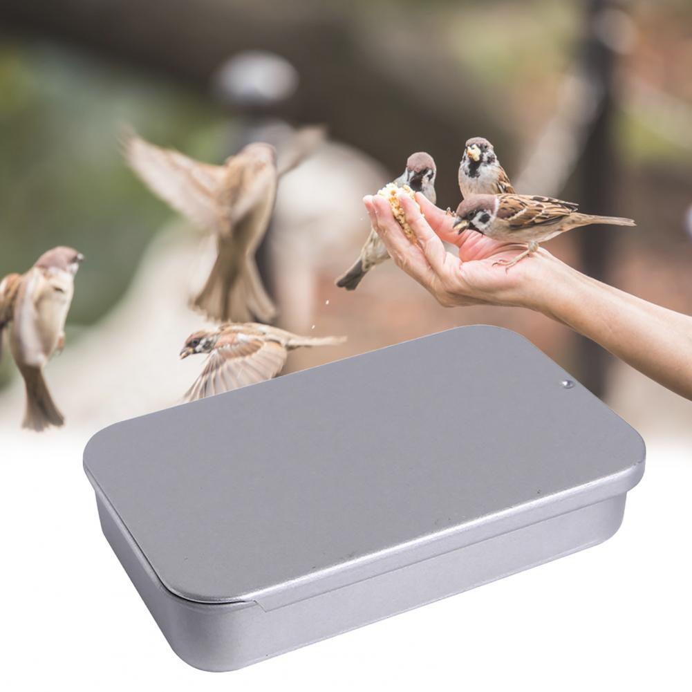 Bird Feeder Push Pull Training Metal Sliding Food Storage Box For Parrot Silver Large-capacity Square Bird Snack Storage