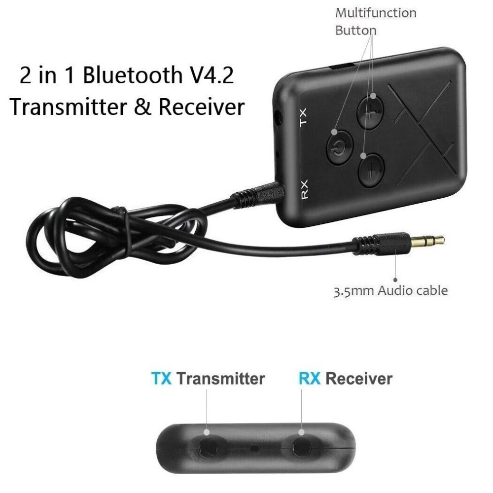 Draagbare 2-in-1 draadloze Bluetooth-ontvanger 3,5 mm jack stereo 2-in-1 Bluetooth-adapters zwarte zender