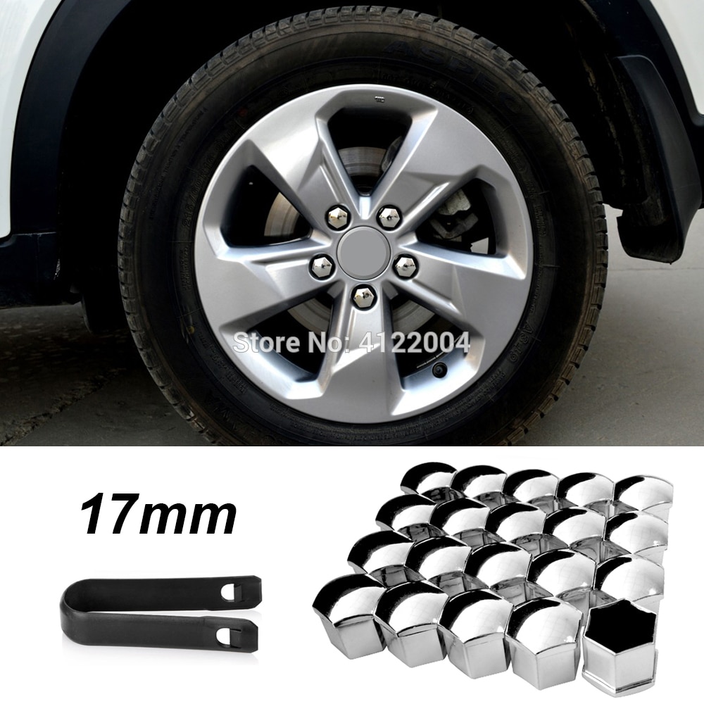 20Pcs Universele Anti-Roest 17 mm Chroom Zilver Glossy ABS Auto Trim Tyre Wheel Moer Bout Bescherming covers Caps Auto Styling