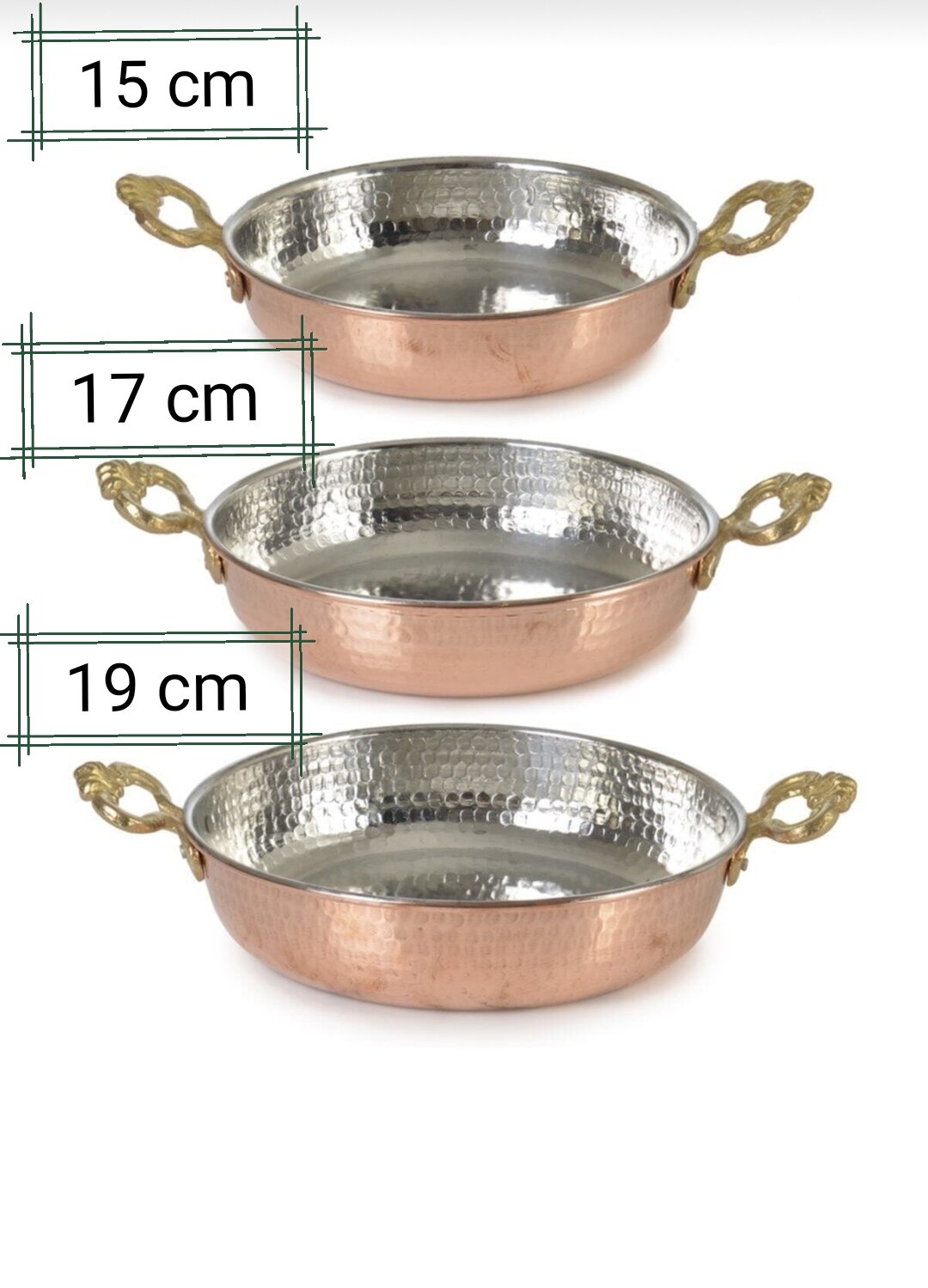 BAKIR SAHAN-sartén de cobre de para hombres, omelette con más sabor, , presentación, 3 piezas: 15 cm -17 cm - 19 cm - 3 PIECES