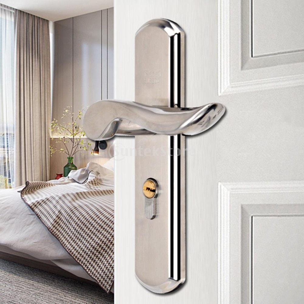 1 Set Durable Door Handle Lock Cylinder Front Back Lever Latch Home Security with Keys Dual Latch Room Door Panel Security Locks