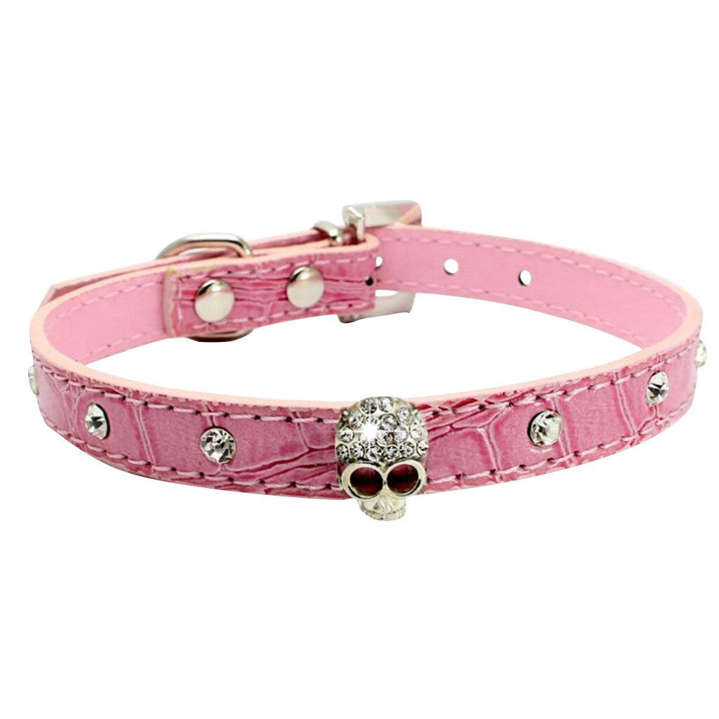 Hodeskalle krystall kjæledyr krage kul katt hund krage skinn pigget justerbar piggkrage til små mellomstore hunder chihuahua: Rosa