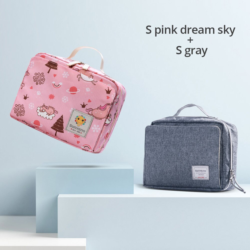 Sunveno Baby Diaper Bags Maternity Bag for Disposable Reusable Cosmetic Bag Wet Dry Diaper Bag Handle Wetbags Makeup Bags: Pinkdream Gray