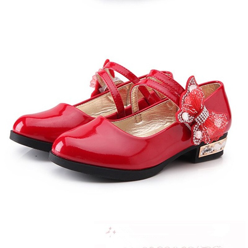 Rouge noir enfants filles chaussures en cuir enfants à talons hauts filles princesse chaussures pour fête mariage grandes filles chaussures de danse 4-16T