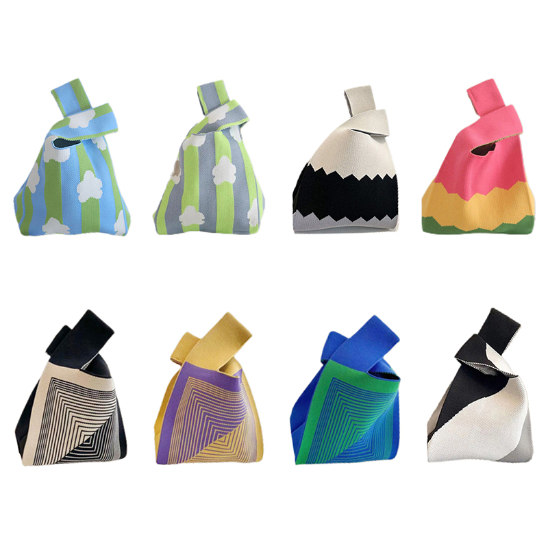 Mini bolso de muñeca con nudo para mujer, bolsos de mano de punto hechos a mano, bolso de mano informal coreano, bolsos de compras reutilizables