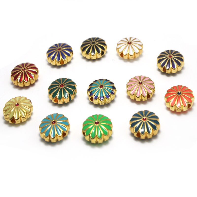 10Pcs Shiny Olie Enamel Bloem Bedels Kralen Accessoires Metalen Spacer Kralen Voor Sieraden Maken Diy Ketting Armband Craft: mixed