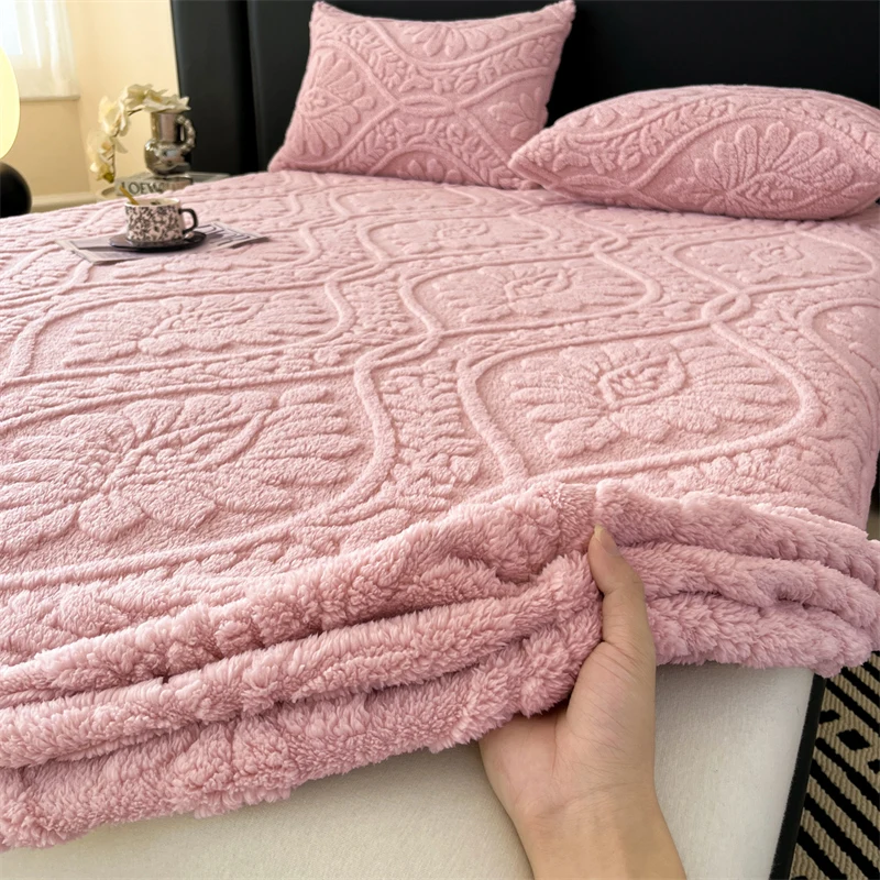 Sábana bajera suave de lana Coral para invierno, funda protectora de colchón elástica, ropa de cama de felpa cálida, cama doble de lujo, tamaño Queen y King