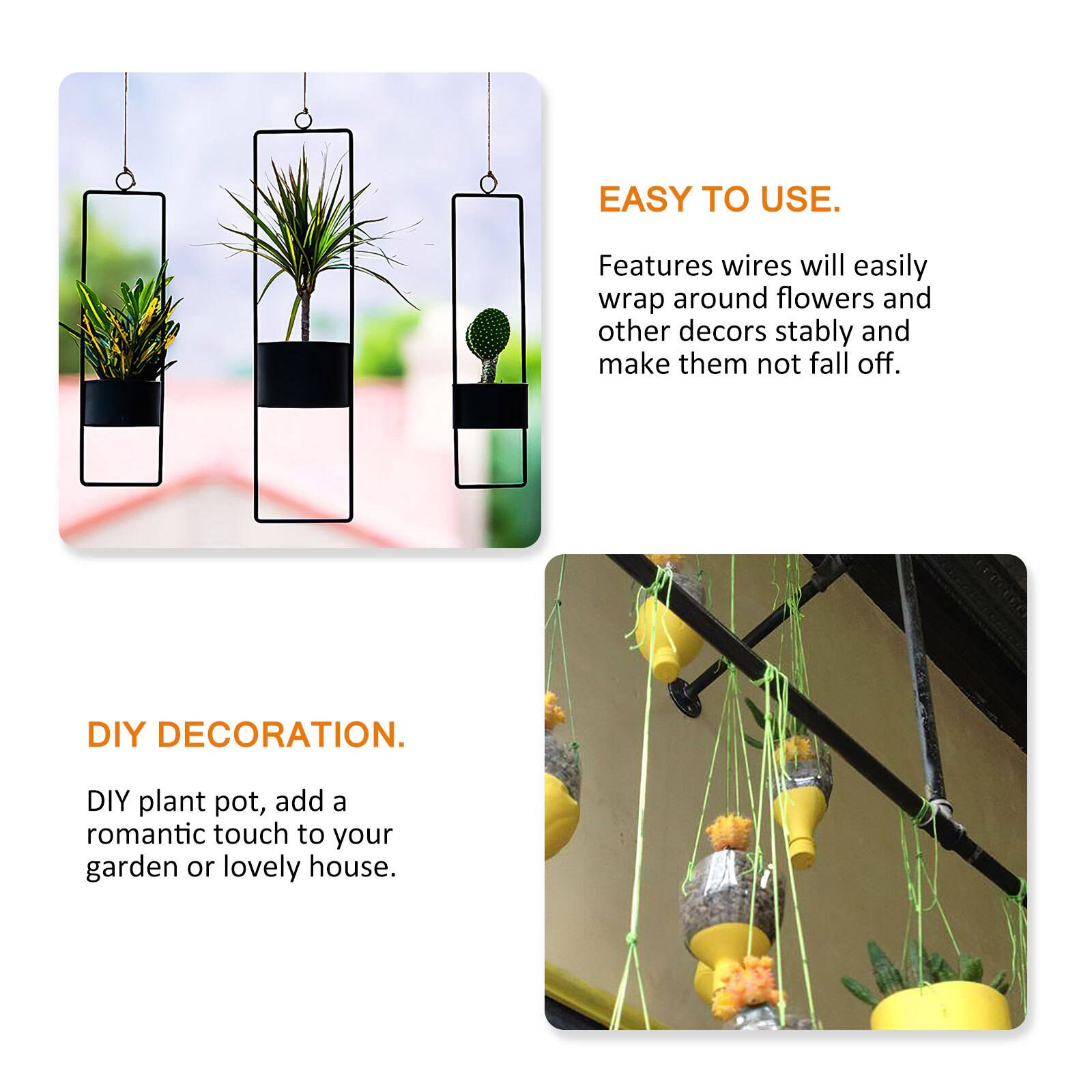 Alambre colgante para maceta de flores, alambre de hierro negro/blanco/verde para modelado de plantas, hecho a mano, alambre de soporte para maceta de flores DIY