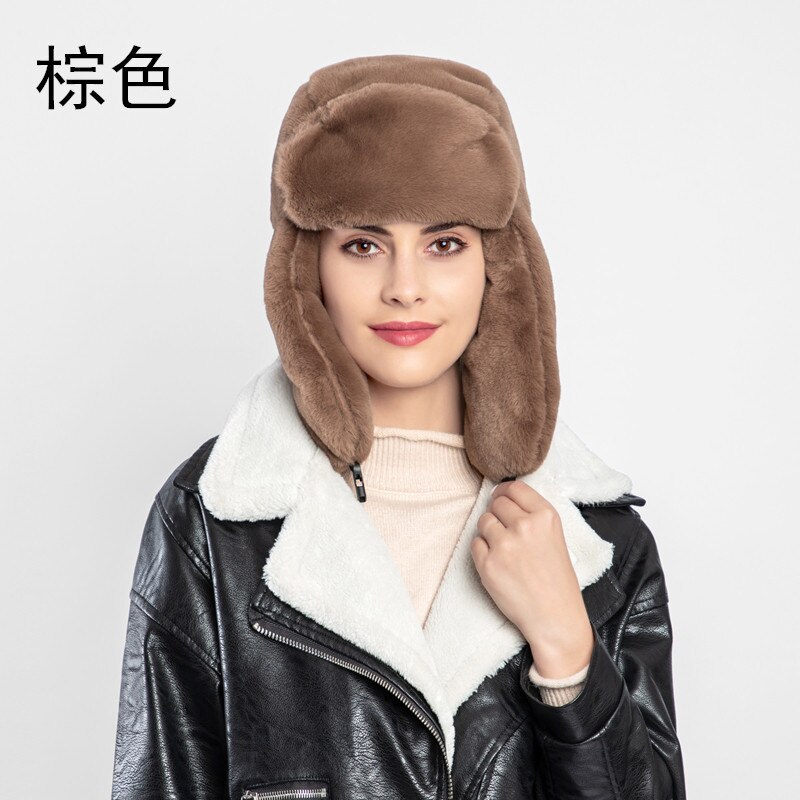 Winter Vrouwen Faux Fur Hoed Pluche Warm Gehoorbescherming Hoed Ski Hoed Outdoor Riding Winddicht Hoed: 6brown