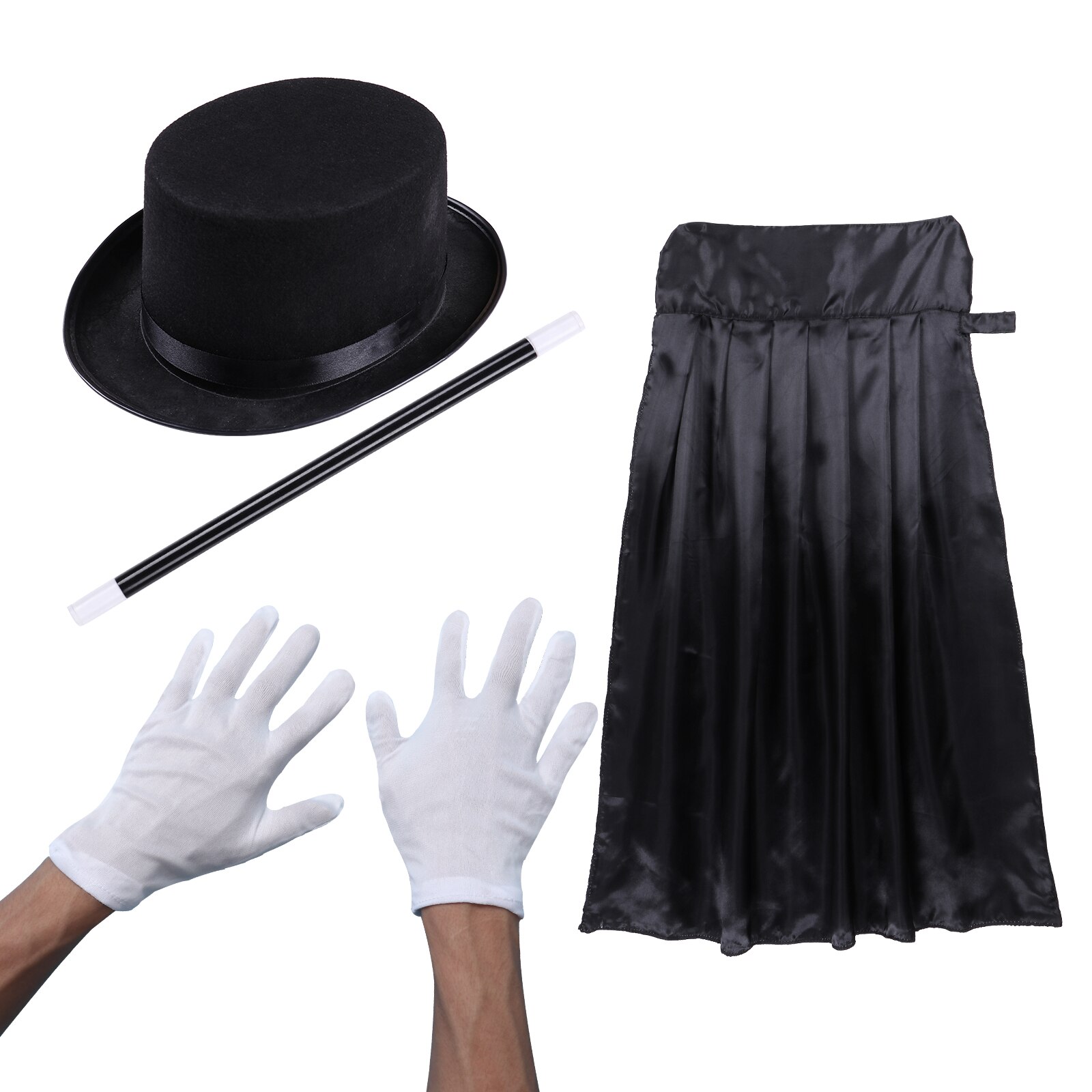 freundlicher Jungen Mädchen Zauberer Kostüm Rolle Spielen Halloween Karneval Party Zauberer Kleid hoch oben Hütte Kap Zauberstab und Weiß handschuhe: Multi C