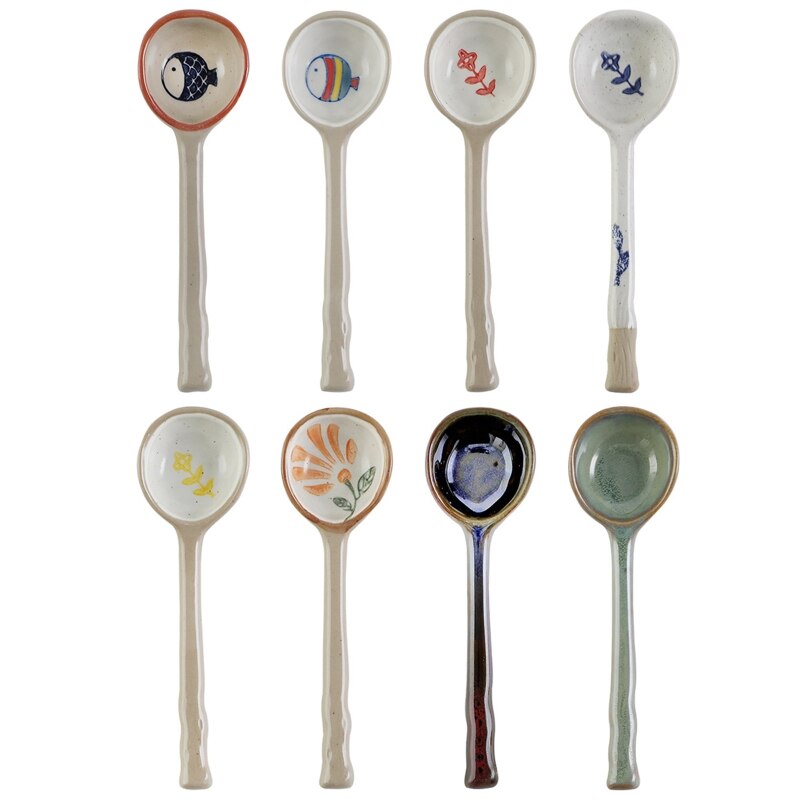 Cuillère en céramique de Style japonais, cuillère de table en céramique peinte à la main
