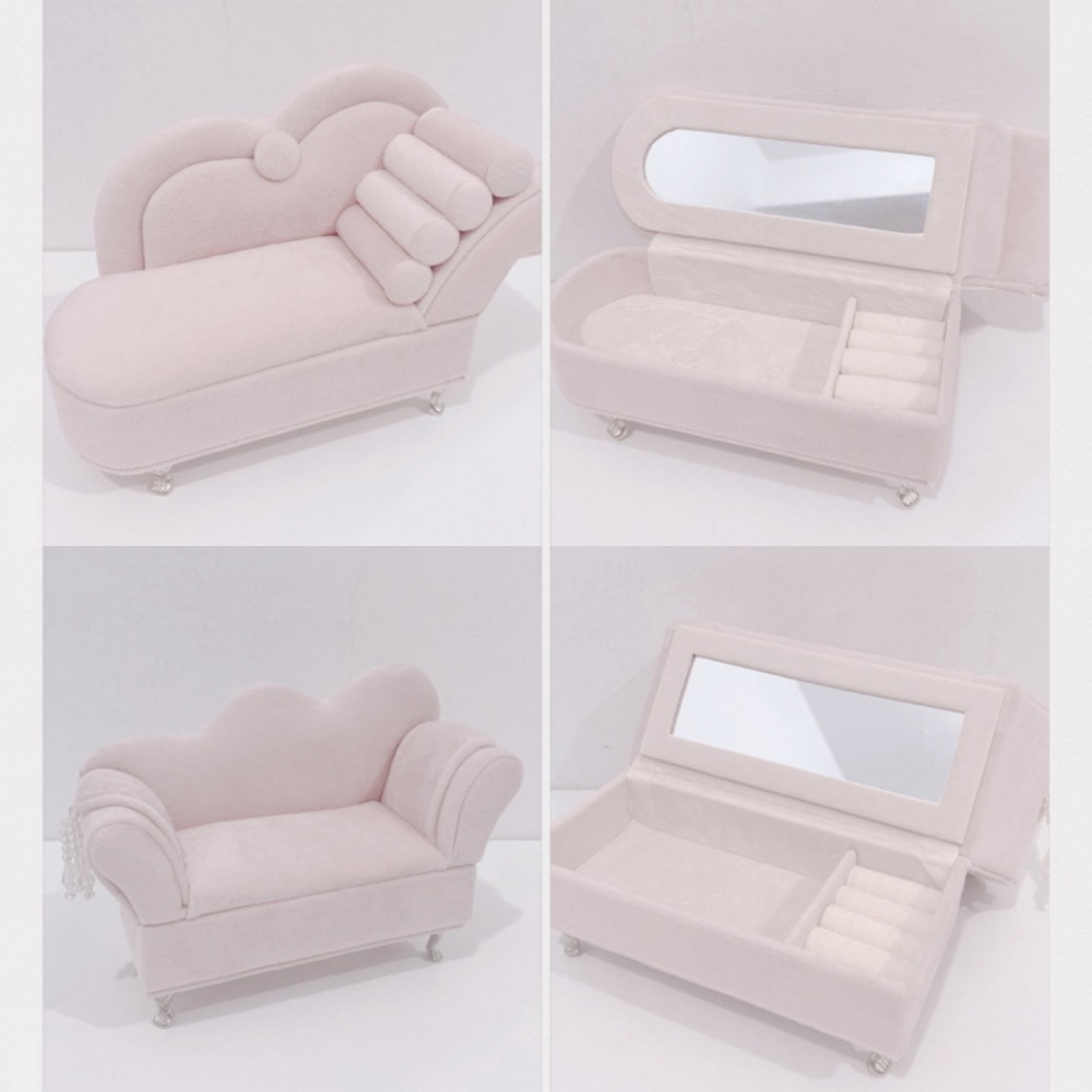 Dutch Velvet Sofa Shaped Jewelry Box Bracelet Mini Couch Earrings Ring Display Stand Luxury with Mirror