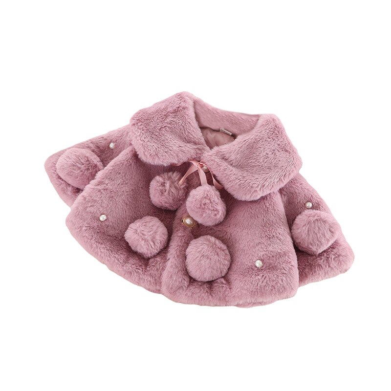 Warm Winter Jassen Kids Baby Effen Kleur Brede Revers Lange Mouwen Bontjas Met Pompoms Parel Leuke Uitloper Kleding Meisje 0-4 Jaar: Paars / 24M
