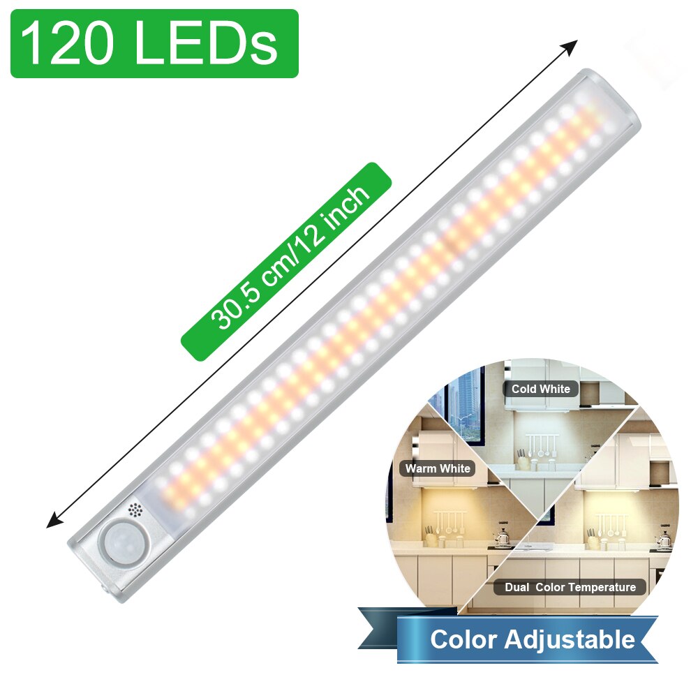 KeWL-luces LED con Sensor de movimiento PIR, lámpara de noche de armario para cocina, dormitorio, armario, retroiluminación, 160: 120 LED Rechargeable