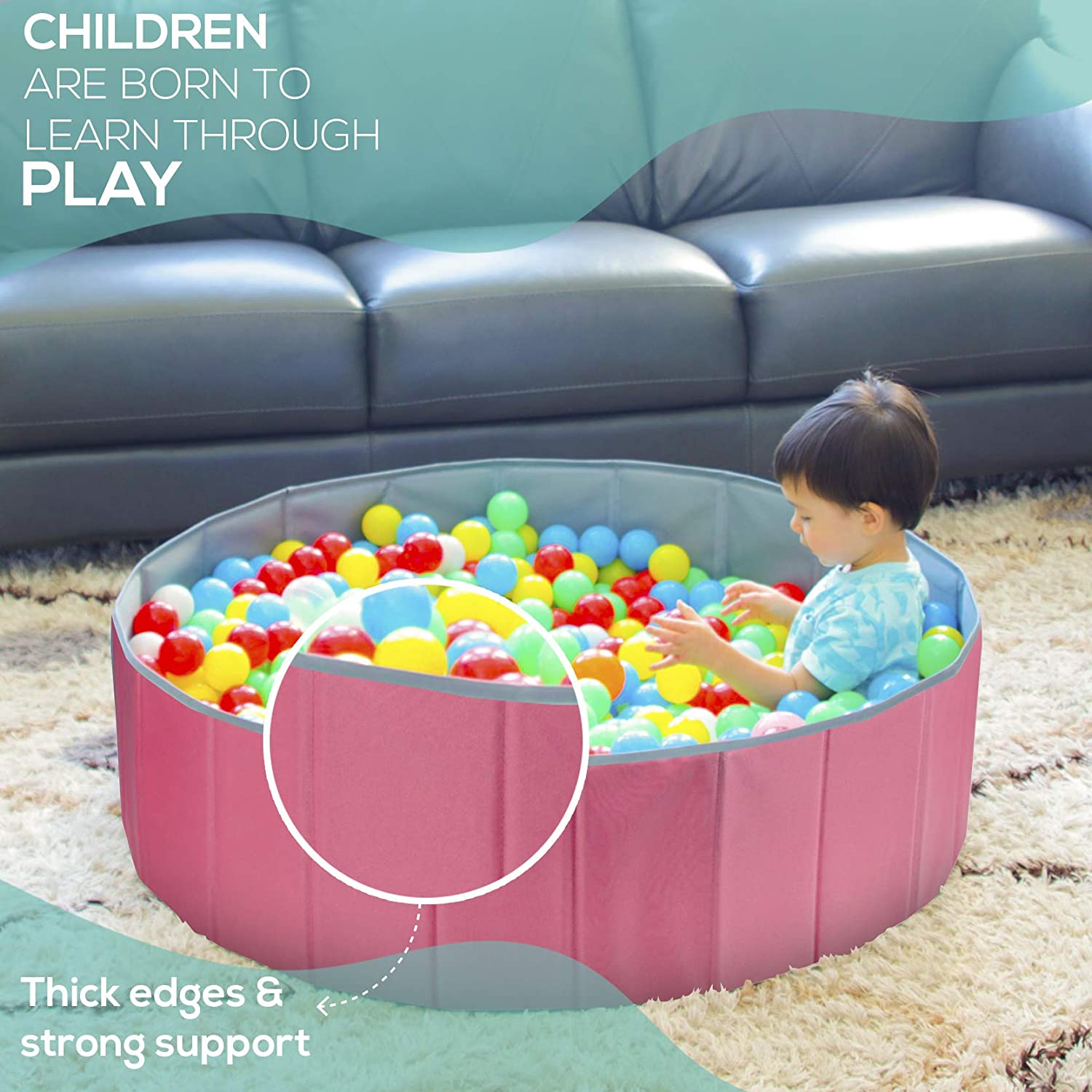 Ball Pit for Toddlers, Foldable Ball Pool for Ocean Balls, Little Monster Ball Pit for Kids and Babies, Waterproof Play Tent