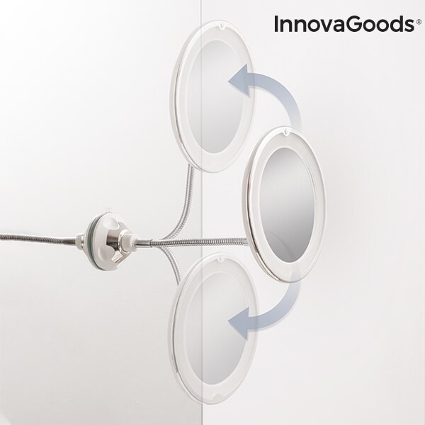 InnovaGoods Espejo de Aumento LED Brazo Flexible Ventosa Mizoom Espejo Maquillaje Espejo Aumento Mirror Espejo Pared
