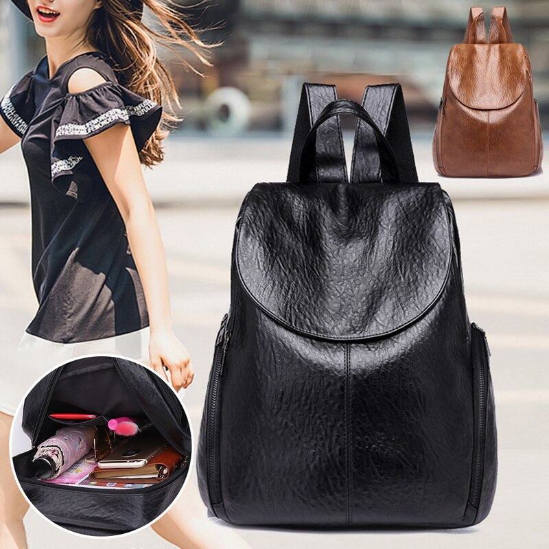 Mode Vrouwen Rugzak Anti-Diefstal Rugzak Klassieke Pu Leer Effen Kleur Rugzak Canta Schoudertas