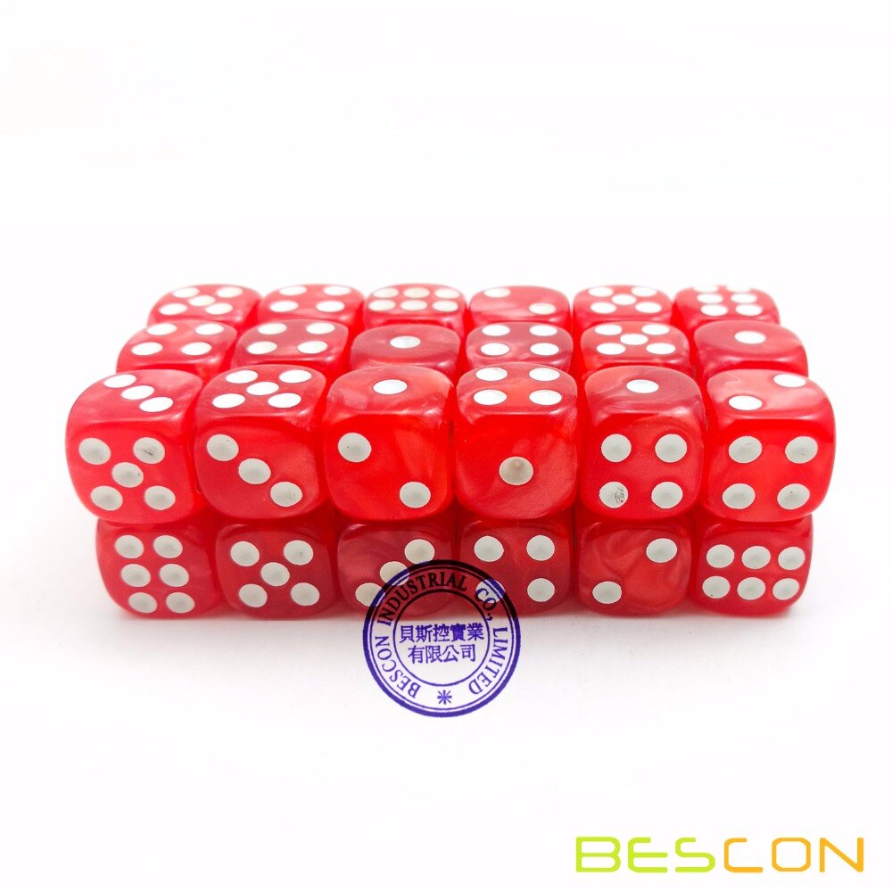 Bescon 12mm 6 Sided Dice 36 in Brick Box, 12mm Six Sided Die (36) Block of Dice, Marble Red