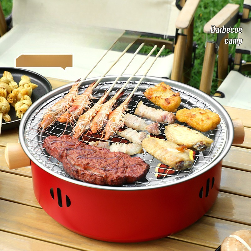 Portable Outdoor Barbecue Grill for A Picnic Barbecue and Barbecuing Barbecue Stove Set of Utensils Basin Tea Stove