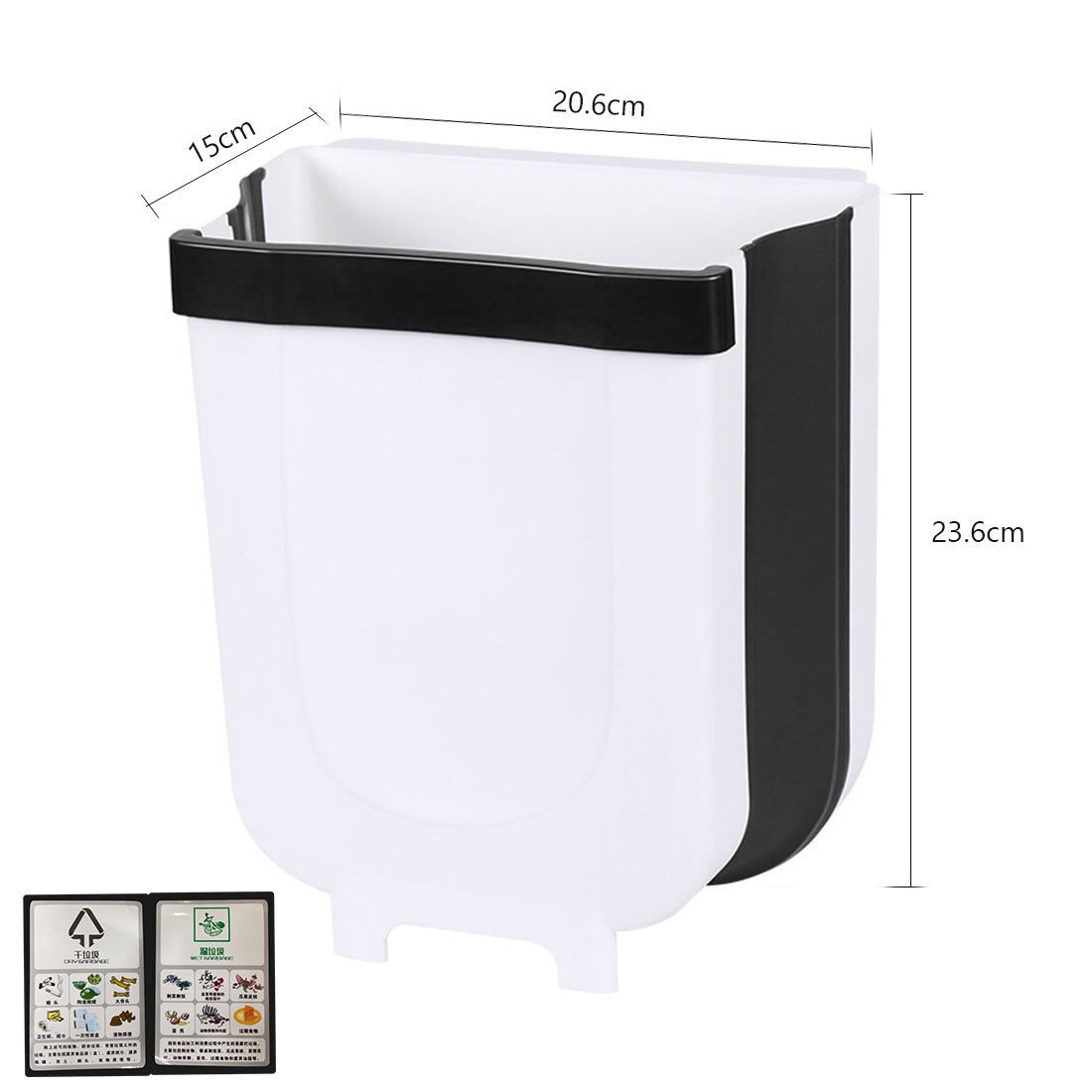 Foldable Kitchen Hanging Trash Can Folding Waste Storage Waste Bin Wall Mounted Trashcan Portable Trash for Bathroom Toilet: S White