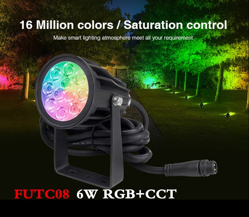 Miboxer 6w rgb + cct ledet hagelys + strømkabelsett  ip66 vanntett milight  dc 24v ledet hageplenlampe belysning futc 08 futc 08a: Futc 08