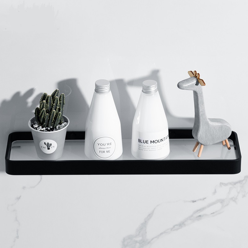 40CM Black Aluminum Glass Bathroom Rock Shelf Squa... – Grandado