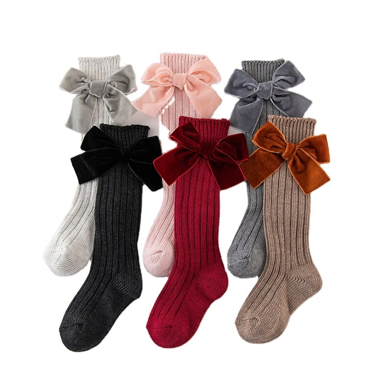 Kniestrümpfe für babys und kleinkinder, baumwollsocken mit großer schleife, weiche, lange socken für babys und kleinkinder, niedliche kniestrümpfe