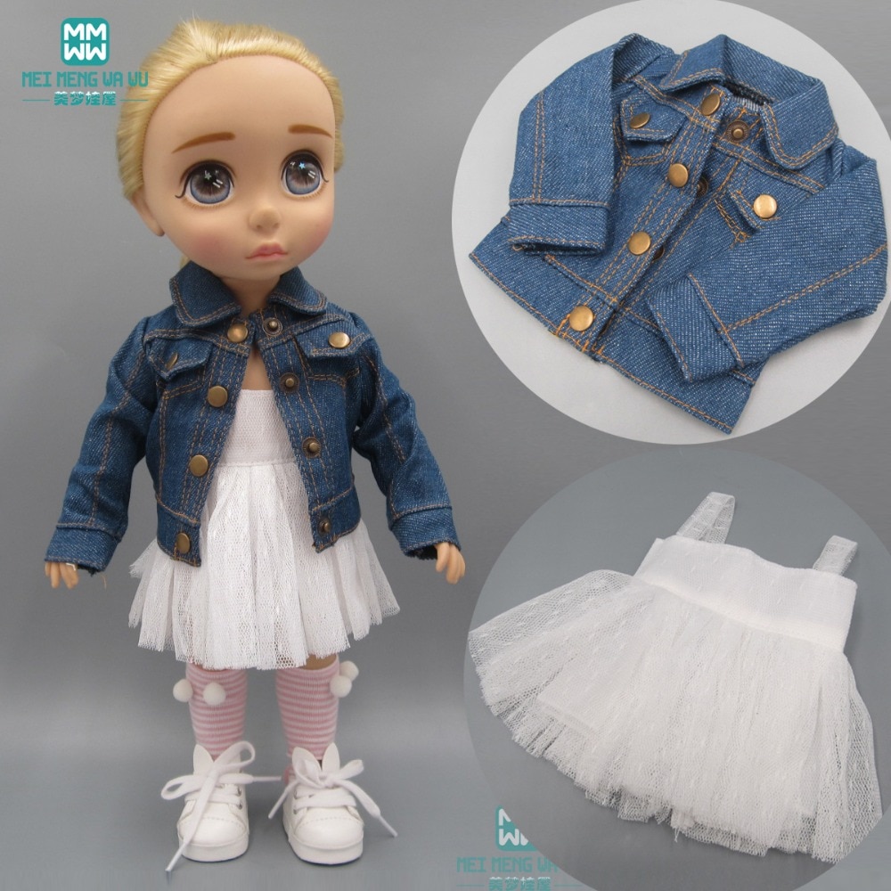 Ropa de muñeca se adapta a 40cm muñeca chaqueta vaquera falda blanca