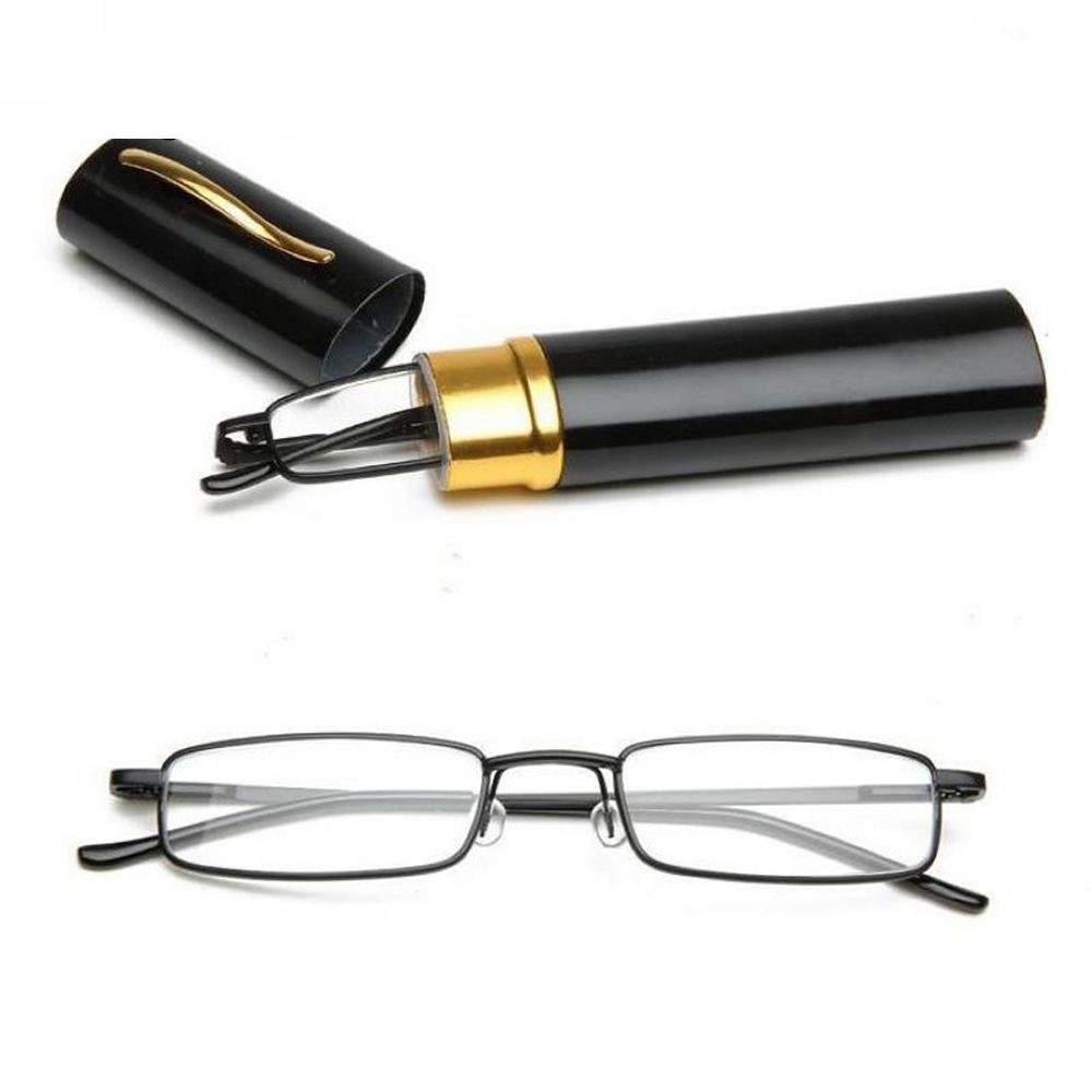 Mini draagbare leesbril met pennenkoker kleine compacte presbyopische bril veerscharnier bril oogzorg  +1.00 ~ +4.00: +400 / Zwart