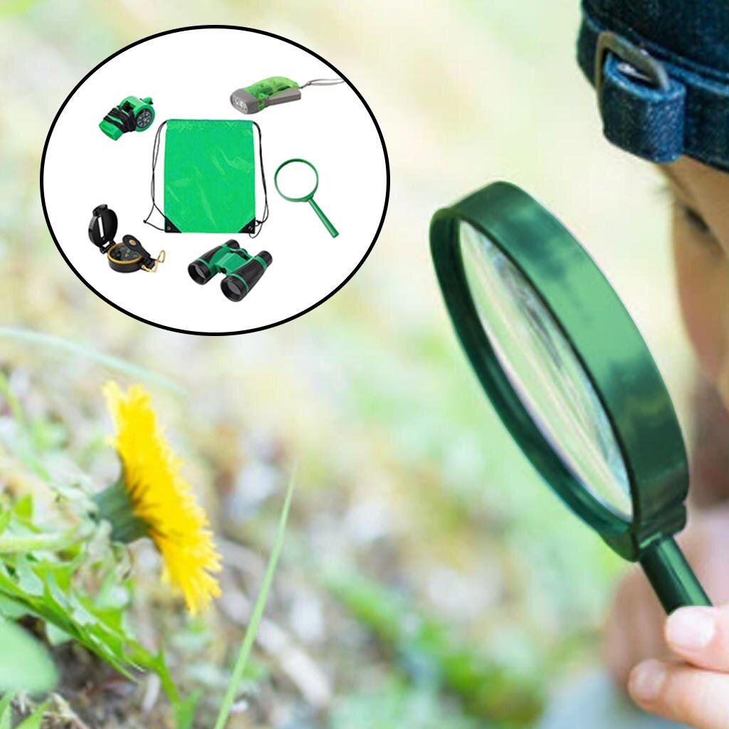 Outdoor Explorer Kit Educational Drawstring Bag Exploration Set for Hiking Children: Green