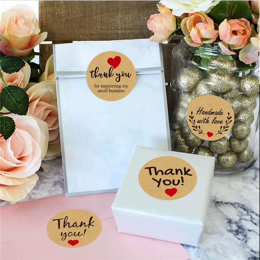 Autocollants Vintage en papier Kraft, étiquette autocollante de papeterie pour Scrapbook, fait à la main avec amour, décoration de fête d'anniversaire, 100 à 500 pièces
