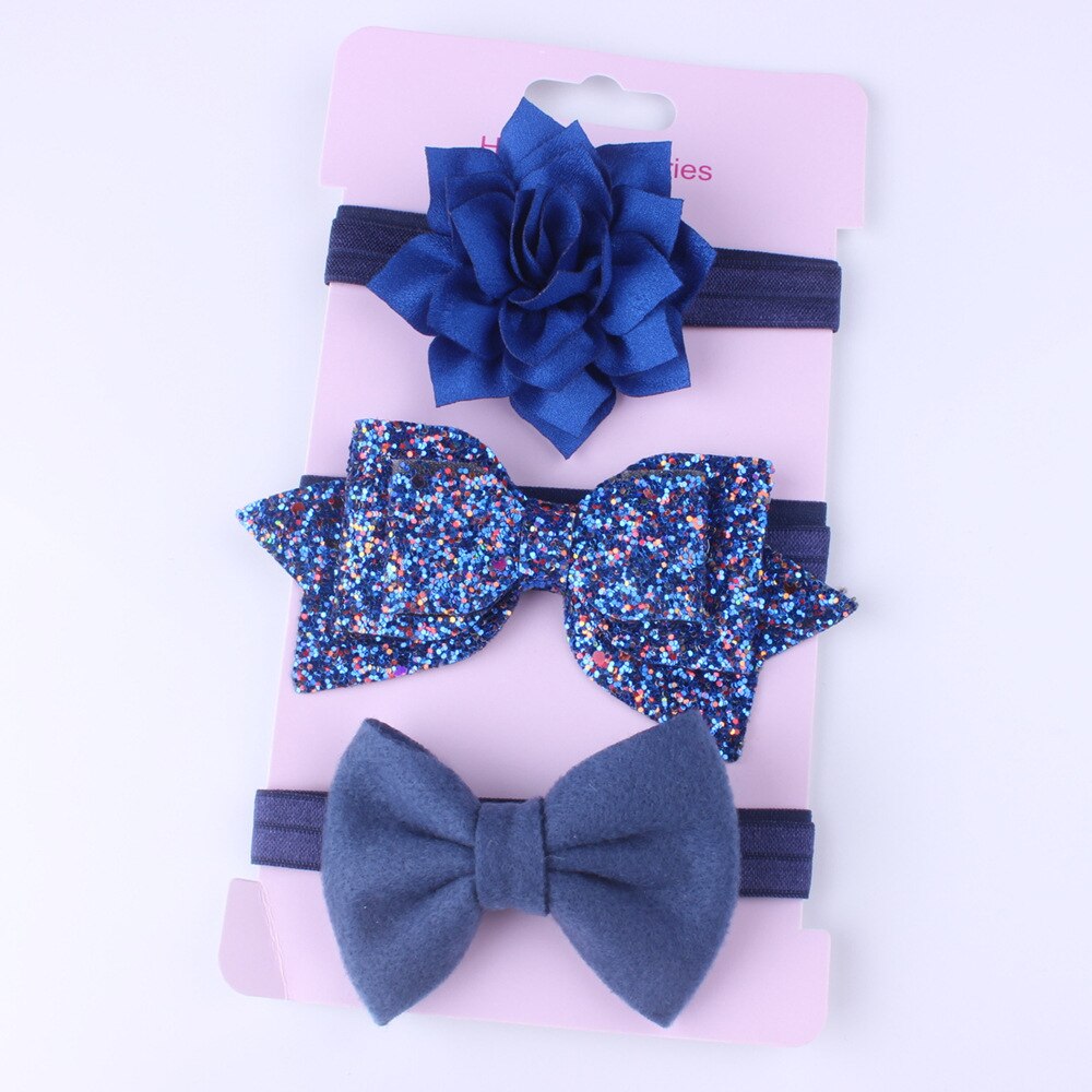 Baby Accessoires Hoofddeksels 3 Stks/set Schattige Baby Baby Meisjes Boog Hoofdband Elastische Haarband Photo Props: Marineblauw