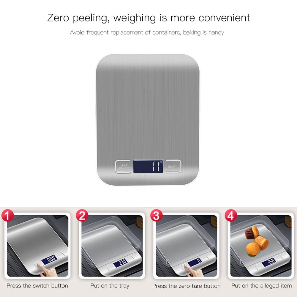 5/10 kg rekkevidde × nøyaktighet 1g digital kjøkkenvekt, lcd -skjermvisning presis elektronisk matstål for matlaging av baking