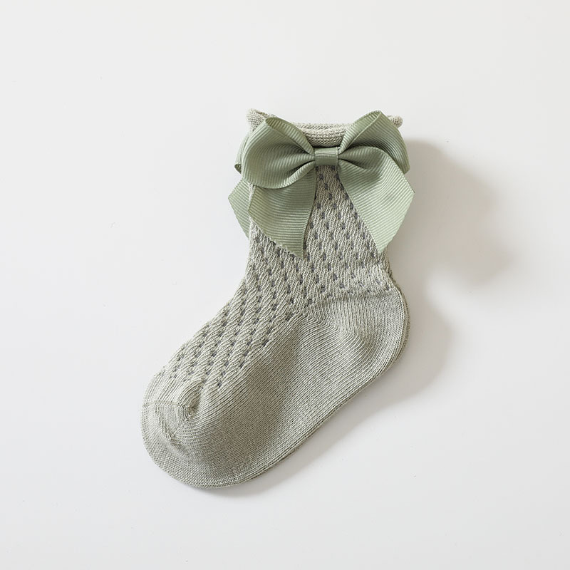 COBCO Marka małe dzieci dziewczyny skarpetki kokardka dla dzieci skarpety letnie dzieci siatka bawełna siatka hiszpańnarty styl dzieci 0-5 lat oddychające skarpety: zielony / 3-5 years old