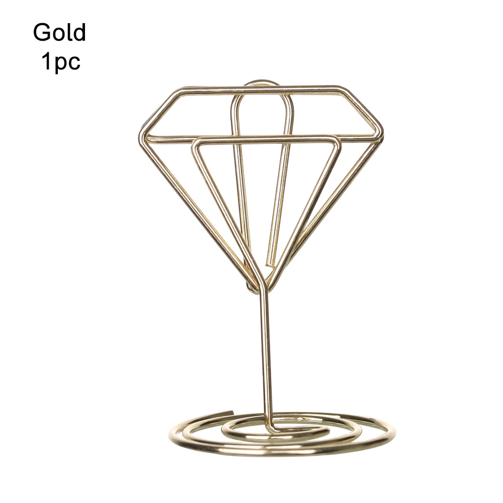 Cool bryllupsfest skrivebordsdekoration bordkortholder romantisk hjerte diamant fotoklip bord nummer stativ papirklemme: Type 2- guld